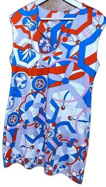 Michelle Parisou Mini Sleeveless Dress Stretch Mod Abstract Floral USA Womens M